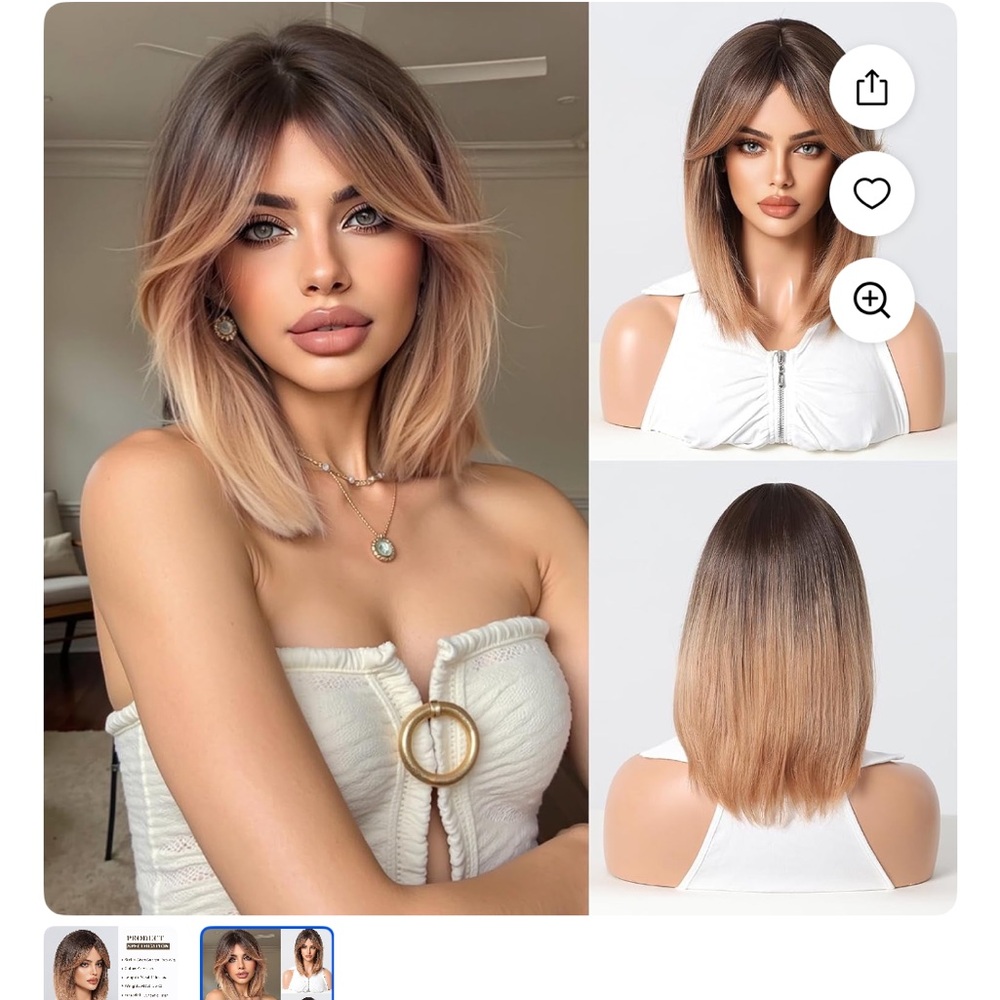 NWT 14inch Blonde Brown Wig with curtain bangs new